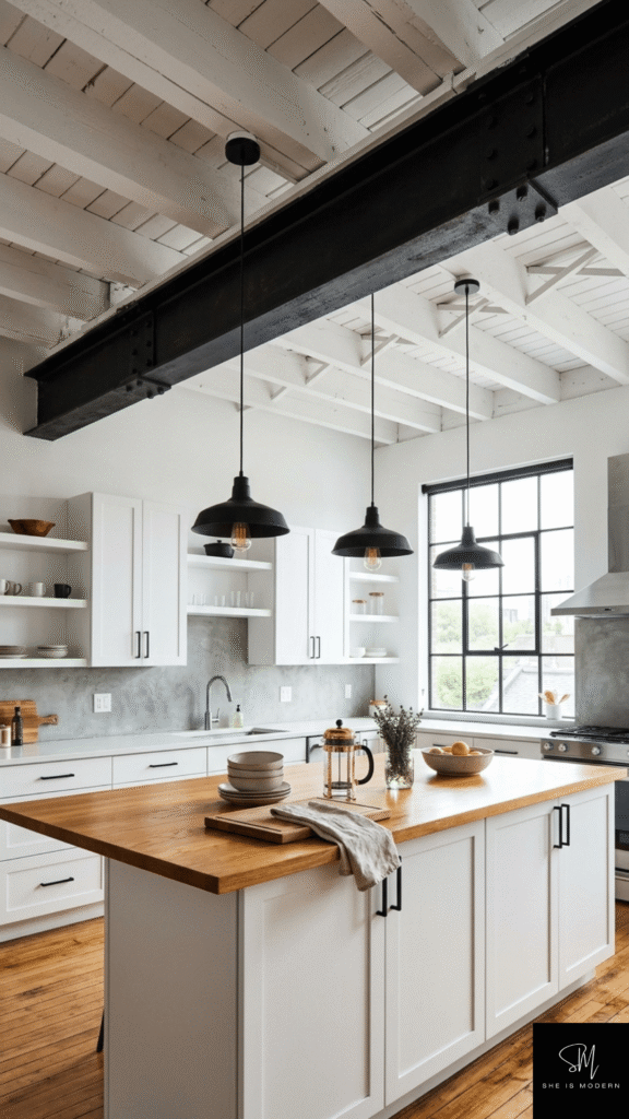 Exposed Black Steel Beams