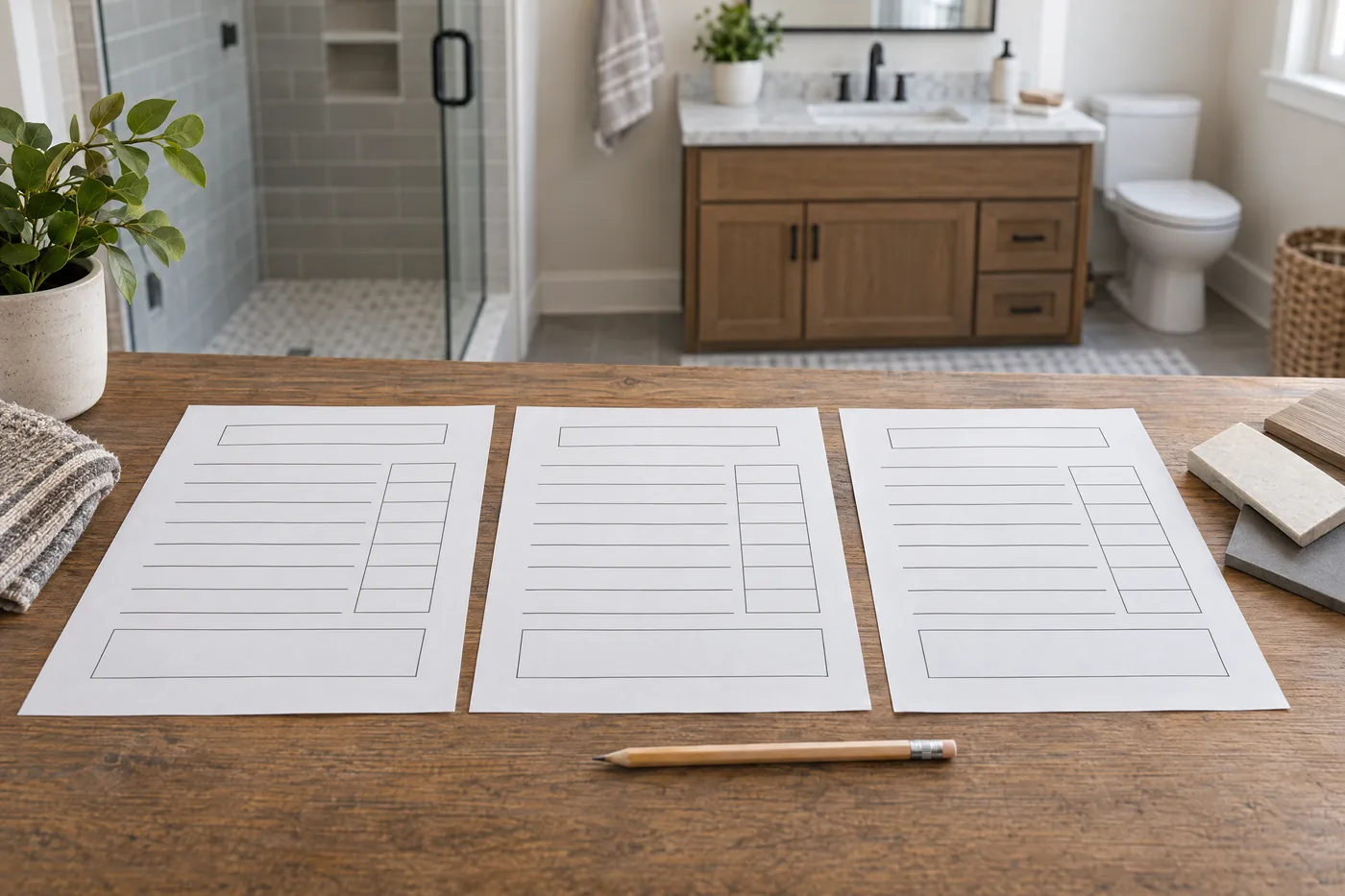 Three blank estimate sheets compared side by side on a table